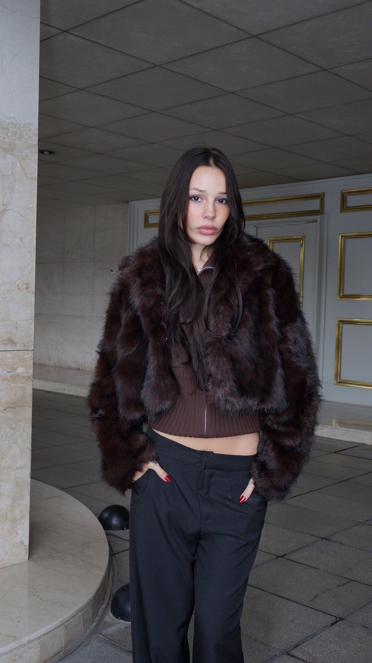 CHAQUETA COZZY MARRON C/NEGRO